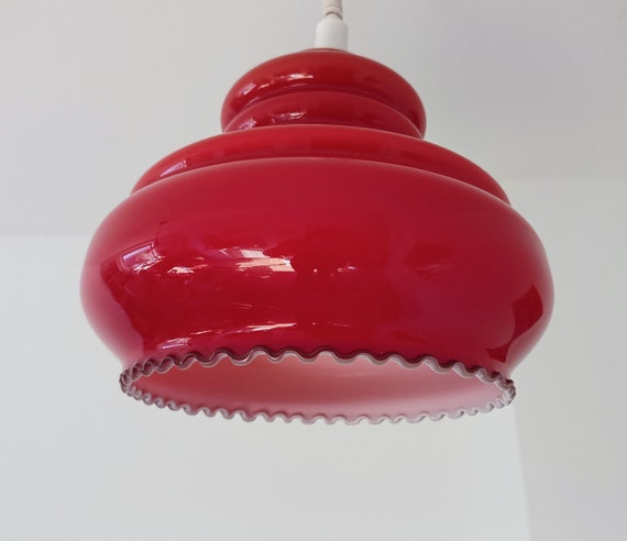 Vintage Pendant Light/ Space Age Glass Pendant Light/ Opaline Glass Ceiling Light / Mid Century Hanging Lamp/ 1970s