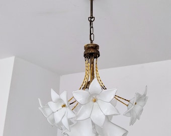 Murano Glass Chandelier/ Murano Flower Chandelier/ Mid Century Bouquet Light Fixture/ Murano Ceiling Light/ Hollywood Regency/ 70&#39;s.