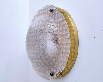 Mid Century Modern Flush Mount Ice Glass/ Vintage Glass Wall/Ceiling Light/ Hollywood Regency Light Fixture/ by Fischer Leuchten/ 70s