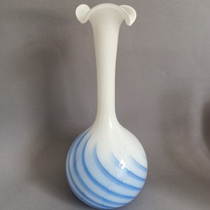 XL vintage  Murano/ Glas Vase/ Mouth Blown/ Italian Glass Vase/ Murano White Blue Glas Vase/ 1970&#39;s