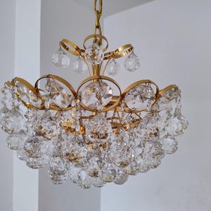 Mid Century Modern Brass and Crystal Glass Chandelier/ Hollywood Regency Chandelier/ by Palwa/ Germany/ 1960s