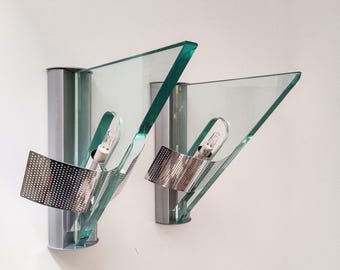 Vintage Artemide Icaro Wall Sconces by Carlo Forcolini/ Pair of Italian Postmodern Glass Wall Lamps/ Mid Century Modern Lighting/ 80s