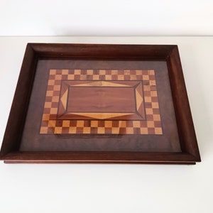 Vintage houten dienblad / Mid Century houten dienblad / jaren &#39;50 60 salontafel lade / Intarsia dienblad