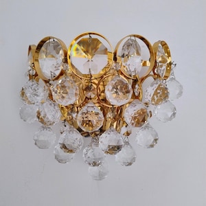 Glamorous Mid Century Modern Brass Crystal Glass Wall Lamp/ Hollywood Regency Wall Lamp/ Vintage Glass Wall Light /by Palwa/ Germany/ 60s