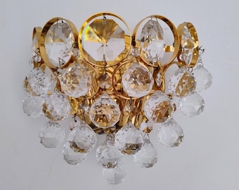 Glamorous Mid Century Modern Brass Crystal Glass Wall Lamp/ Hollywood Regency Wall Lamp/ Vintage Glass Wall Light /by Palwa/ Germany/ 60s