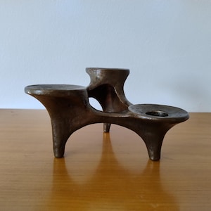 Brutalist Candle Holder/ by Michael Harjes/ Bronze Mid Century Candle Holder/ Danish Design/ Germany/ 1960&#39;s.