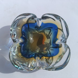 Art Glass Murano/ Bol en verre/ Cendrier en verre de Murano/ Bleu Orange Soufflé à la bouche/ Bol en verre italien/ Années 70 image 4