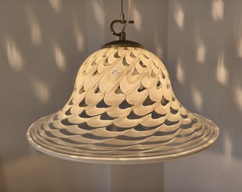 Vintage Kaiser Pendant Light, German Mid Century White Art Glass Chandelier, 1970s