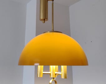 Breathtaking Mid Century Modern Pendant Lamp with Counterweight/ Plexiglass Brass Light Fixture/ 70s