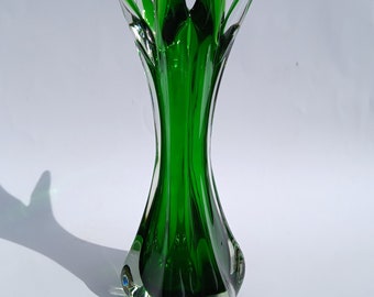 Vintage Murano/ Glas Vase/ Mouth Blown/ Italian Glass Vase/ Murano Green Glas Vase/ 1970's