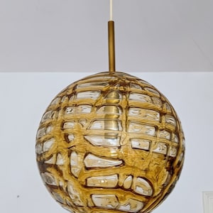 Mid Century Modern Glass Pendant/ Huge Amber Glass Light Fixture/ Vintage Glass Globe Pendant/ by Doria/ Germany/ 1970's