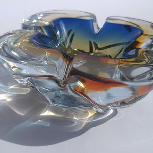 Art Glass Murano/ Glass Bowl/ Murano Glass Ashtray/ Blue Orange Mouth Blown/ Italian Glass Bowl/ 70's image 2