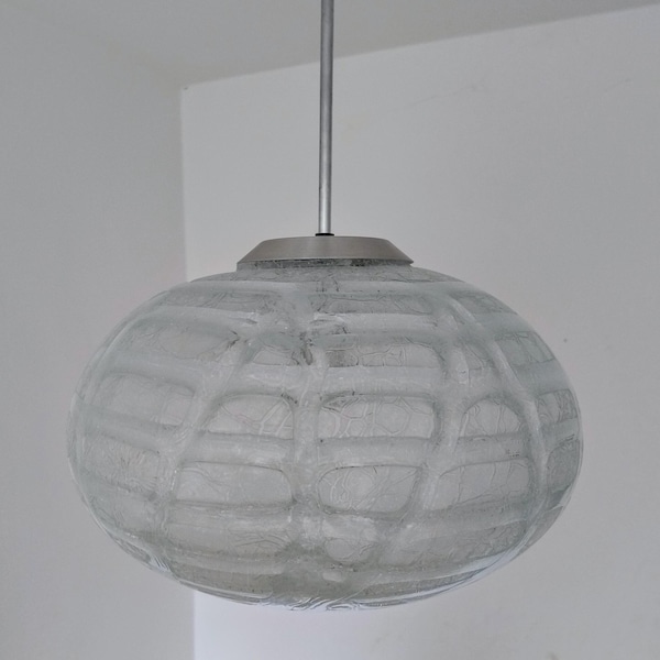Mid Century Modern Glass Pendant/ Glass Chrome Light Fixture/ Vintage Glass Globe Pendant/ by Doria/ Germany/ 1970's