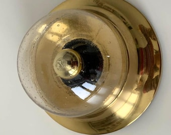Vintage Brass Glass Wall or Ceiling Lamp/ Mid Century Modern Wall Light/ Space Age Lighting/ Germany/ 70's