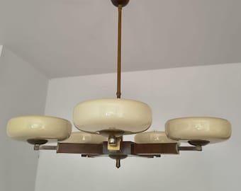 Lámpara de araña Art Déco de cristal / Lámpara colgante vintage con pantallas de cristal jaspeado / Luminaria Art Déco / Lámpara de araña antigua / Década de 1930