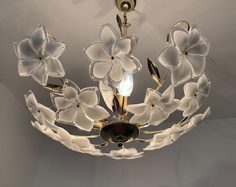 Murano Glass Chandelier/ Murano Flower Chandelier/ Mid Century Modern Bouquet Light Fixture/ Murano Ceiling Light/ Hollywood Regency/ 70&#39;s