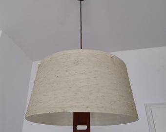 Mid Century Modern Teak Textile and Fiber Glass Ceiling Lamp/ Danish Design Style/ by Temde/ 60s