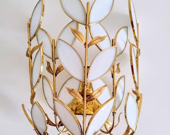 1 of 3 Glass and Brass Flower Wall Lamp/ Mid Century Modern Sconce/ Hollywood Regency Wall Light/ Vintage Wall Light/ 70s