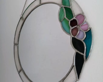 Vintage Floral Glass Mirror/ in Tiffany Style Mirror/ Antique Wall Mirror/ Vitrage Glass Mirror/ Vintage Round Wall Mirror