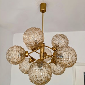 Space Age Atomic Chandelier/ Huge Sputnik Light Fixture/ Brass Glass Chandelier/ Mid Century Ceiling Lamp/ Orbital Chandelier