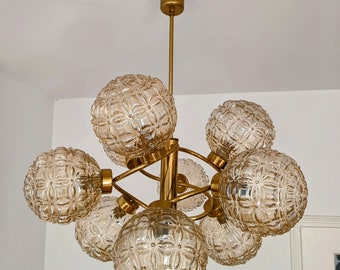 Space Age Atomic Chandelier/ Huge Sputnik Light Fixture/ Brass Glass Chandelier/ Mid Century Ceiling Lamp/ Orbital Chandelier