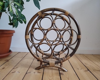 Vintage Ratan  Wine Bottle Holder/ Mid Century Modern Ratan Wine  Holder/ Ratan Newspaper Rack/ Boho Wine Holder/ 60s Ratan Wine Rack