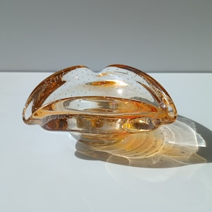 Bulicantte Art Glass Murano Ashtray/ Orange Mouth Blown Glass Ashtray/ Italian Glass Ashtray/ 70's