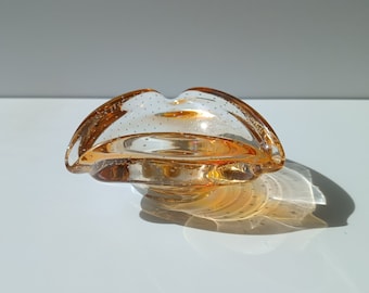 Bulicantte Art Glass Murano Ashtray/ Orange Mouth Blown Glass Ashtray/ Italian Glass Ashtray/ 70's