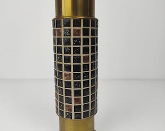 Brutalist Brass Mosaic Vase/ Mid Century Modern Cylinder Vase/ VintageBrass Decor/ Geometric Tile Vase/ Unique Home Accent/ Germany/ 70s