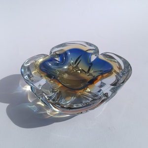 Art Glass Murano/ Glass Bowl/ Murano Glass Ashtray/ Blue Orange Mouth Blown/ Italian Glass Bowl/ 70's image 5