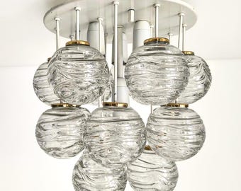 Snowball Ice Glass Flush Mount by Doria/ Space Age Ceing Light/Mid Century Modern Chandelier/ Germany/ 70s