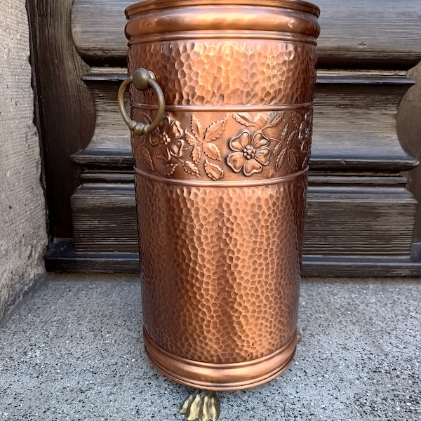 Vintage Copper Brass Umbrella Stand/ Copper Brass Umbrella Holder/ Mid Century Umbrella Stand