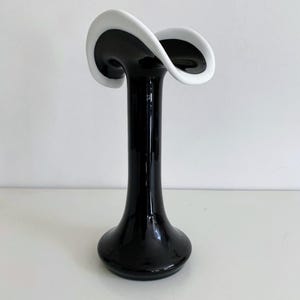 Postmodern vase / Mid Century Modern Black and White Glass Vase/by HSG Tarnowiec/ Space Age Pop Art Design/ Poland/ 70s
