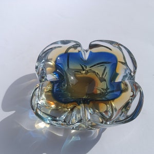 Art Glass Murano/ Glass Bowl/ Murano Glass Ashtray/ Blue Orange Mouth Blown/ Italian Glass Bowl/ 70's image 10