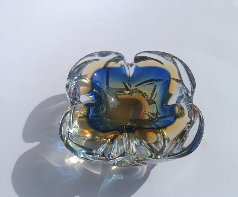 Art Glass Murano/ Glass Bowl/ Murano Glass Ashtray/ Blue Orange Mouth Blown/ Italian Glass Bowl/ 70's image 10