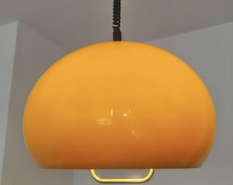 Vintage Space Age Pendant Lamp/ Adjustable Rise and Fall Ceiling Light/ Mid Century Modern Mushroom Light/ Large Dome Hanging Lamp/ 70s