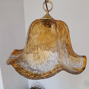 Murano Glass Pendant / Murano Chandelier/ Mid Century Amber Glass Light/ Flower Light Fixture/ Vintage Glass Light/ 1970&#39;s.