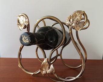 Solid Brass Wine Rack/ Wine Leaf Brass Wine Rack/ Vintage Wine Rack/ Bar Decor/ Wine Bottle Holder