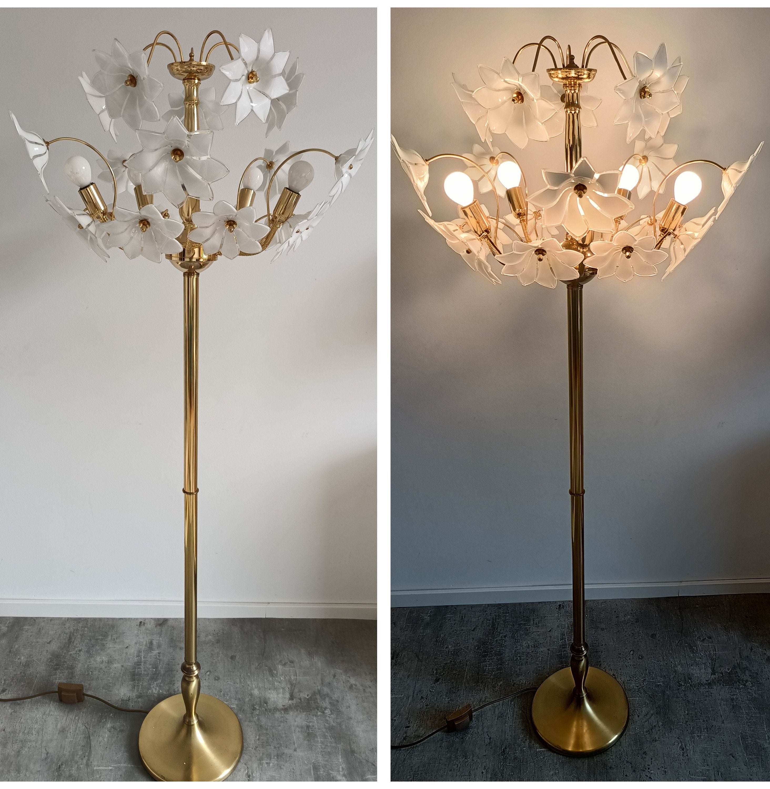 Hollywood Regency Murano Glass Floor Lamp/ Murano Floral Floor Lamp/ Mid Century Bouquet Lamp