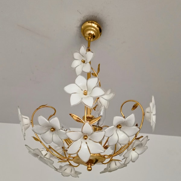 Murano Glass  Chandelier/ Murano Flower Chandelier/ Mid Century Bouquet Light Fixture/ Murano Ceiling Light/ Hollywood Regency/ 70's.