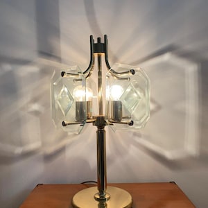 Lampada da tavolo moderna in vetro di ottone della metà del secolo/ Lampada da scrivania Holywood Regency/ Lampada da tavolo vintage/ di Sische/ Germania/ Anni &#39;70