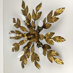 Vintage Florentine Style Gold Leaf Ceiling Light/ Italian Floral Flush Mount Lamp/ Hollywood Regency Mid Century Modern Lighting