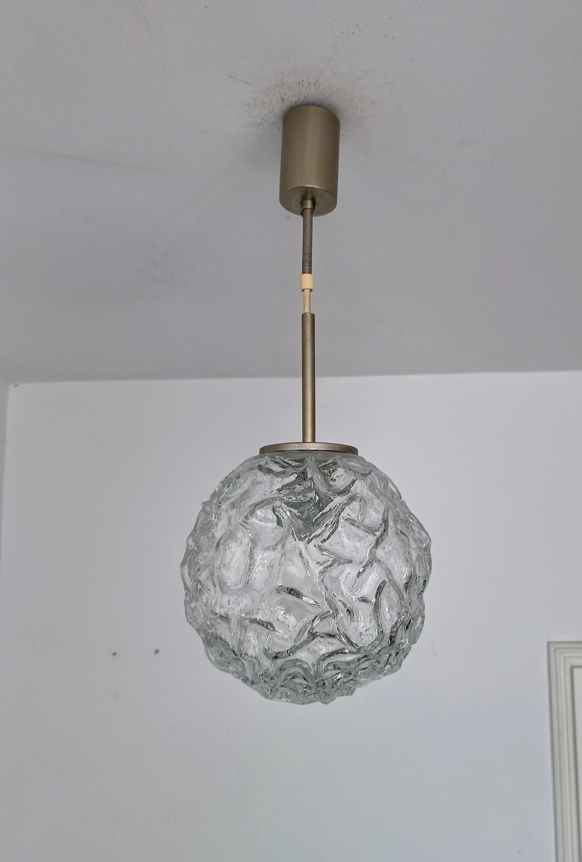 Space Age Spherical Murano Glass Pendant Lamp/ Light Fixture/ Vintage Glass Ceiling Lamp/ Mid Century Glass Light/ by Hillebrand/ 70's