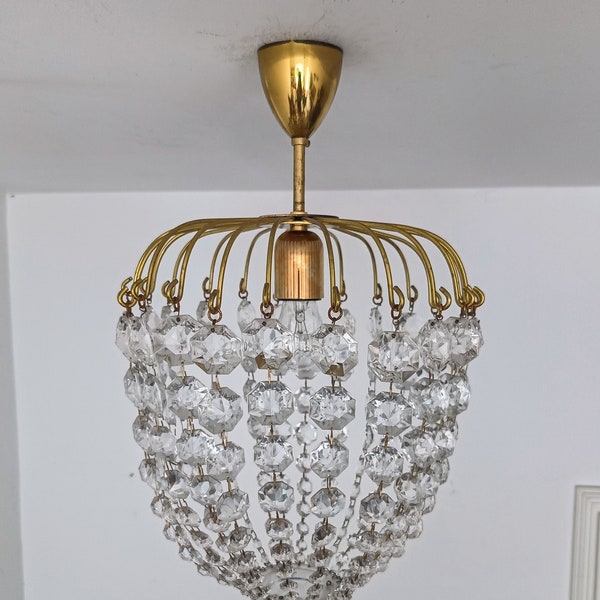 Mid Century Modern Crystal Glass Chandelier/ Hollywood Regency Chandelier/ by Christoph Palme/ 1960s