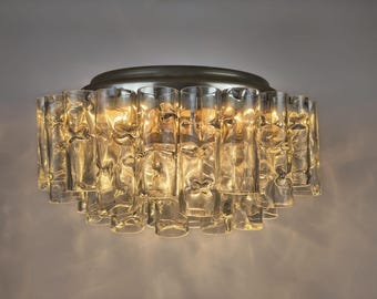 Mid Century Modern Glass Ceiling Light/ with textured Glass Tubes/ Hollywood Regency Ceiling Lamp/ by Doria/Germany/1960s