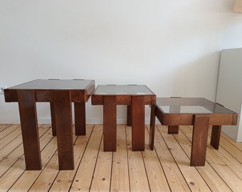 Mid Century Modern Nesting Tables/ Vintage Set of 3 Sidetables/ Gianfranco Frattini for Meblo/Retro Coffee Tables/Yu/60s.