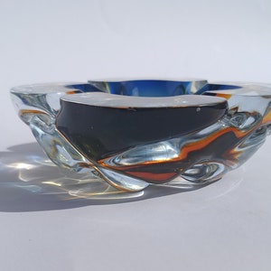 Art Glass Murano/ Bol en verre/ Cendrier en verre de Murano/ Bleu Orange Soufflé à la bouche/ Bol en verre italien/ Années 70 image 8