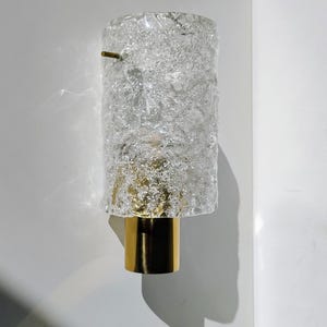 Luminária de parede de latão e vidro moderna de meados do século/ Arandela de vidro Murano Ice/ por Hildebrand/ Alemanha/ anos 70