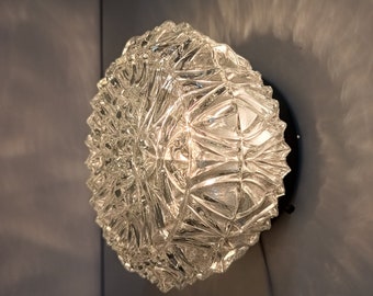 Mid Century Modern/ Wall or Ceiling Lamp/ Vintage Glass Flush Mount/ Textutre Crystal Ceiling Light/ 70s