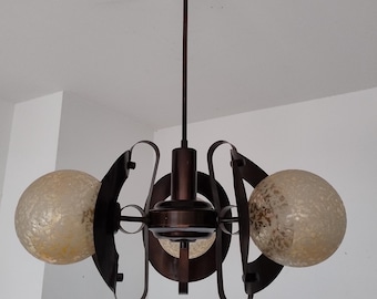 Vintage Sputnik Chandelier/ Space Age Copper Chandelier/ MCM Light Fixture/ Brutalist Lightning/ 70s